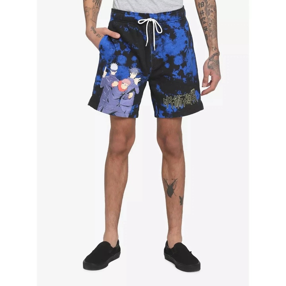 Hot Topic Men's Jujutsu Kaisen Drawstring Flat Front Shorts Blue & Black‎ Size S
